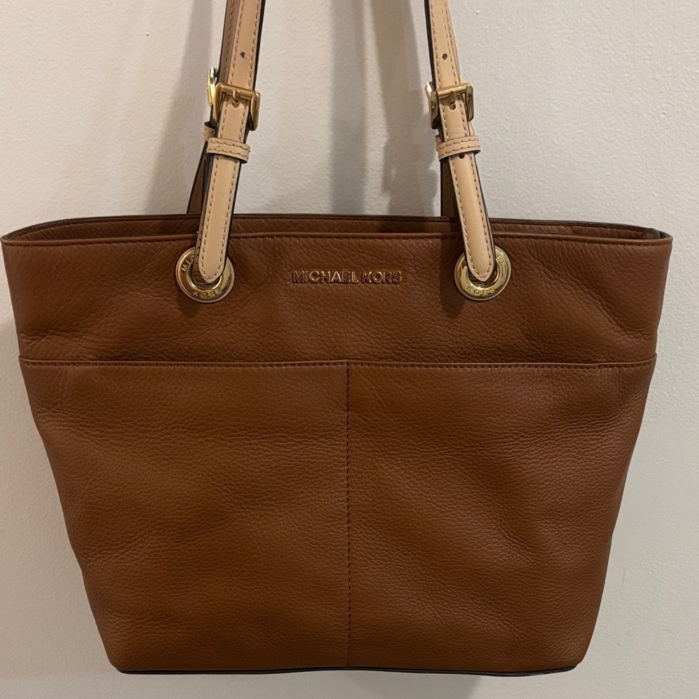 Michael Kors Brown Leather Tote with Beige Straps
